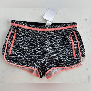 NWT Fabletics Black and White Patterned Athletic Shorts with Pink Accents